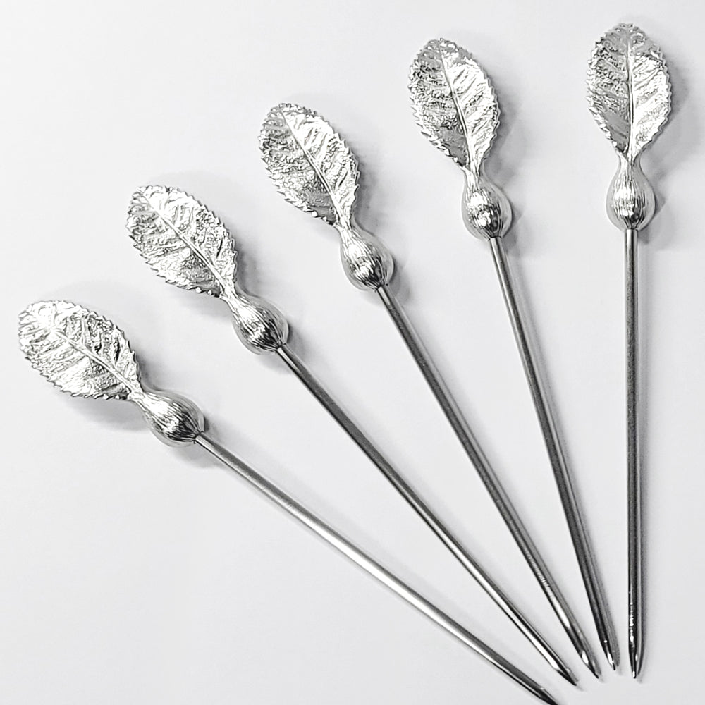 [TITASY] Pewter Fruit Picks, Dessert Fork, Appetizer Picks Set of 5 – Tea Leaf (FP-02T)