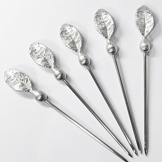 [TITASY] Pewter Fruit Picks, Dessert Fork, Appetizer Picks Set of 5 – Tea Leaf (FP-02T)