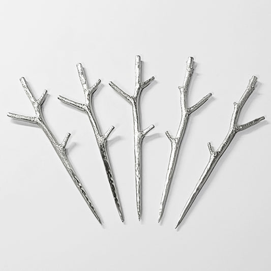 [TITASY] Pewter Fruit Picks, Dessert Fork, Appetizer Picks Set of 5 – Tea Tree Branch (FP-03T)
