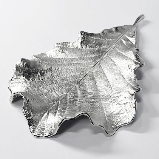 [TITASY] Pewter Oak Leaf Plate, Dessert Plate, Fruit Plate – L195mm × W126mm (PT-L-001)