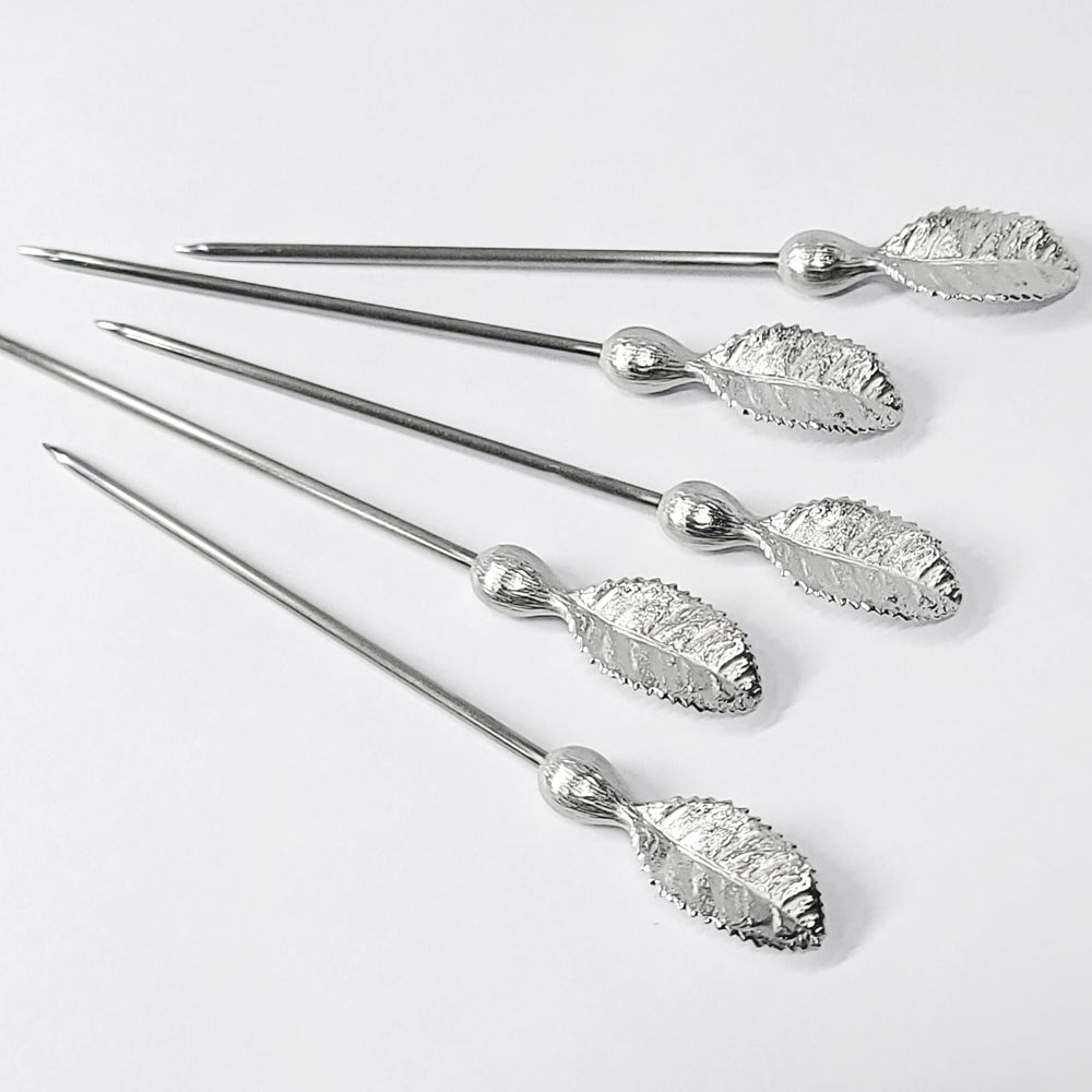 [TITASY] Pewter Fruit Picks, Dessert Fork, Appetizer Picks Set of 5 – Tea Leaf (FP-02T)
