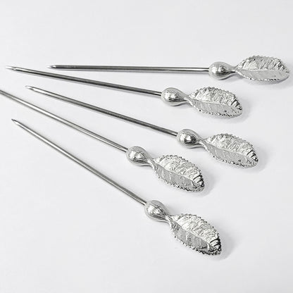 [TITASY] Pewter Fruit Picks, Dessert Fork, Appetizer Picks Set of 5 – Tea Leaf (FP-02T)