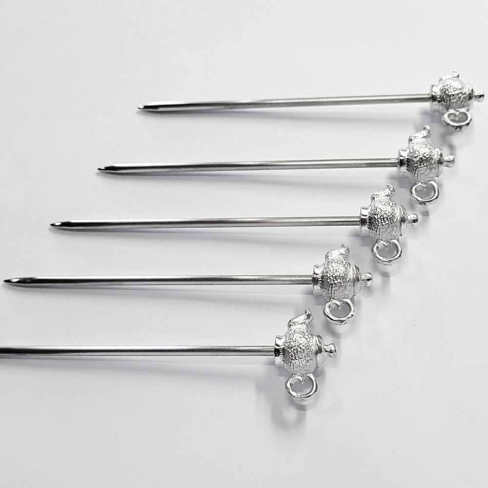 [TITASY] Pewter Fruit Picks, Dessert Fork, Appetizer Picks Set of 5 – Teapot (FP-05T)