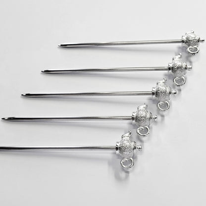 [TITASY] Pewter Fruit Picks, Dessert Fork, Appetizer Picks Set of 5 – Teapot (FP-05T)