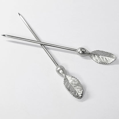 [TITASY] Pewter Fruit Picks, Dessert Fork, Appetizer Picks Set of 5 – Tea Leaf (FP-02T)